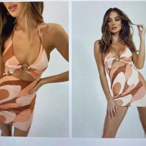 Bennie mini dress brown multi- Princess Polly